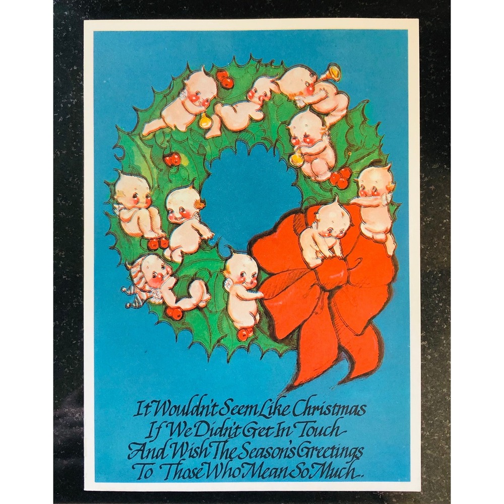 Kewpie Kards Vintage Kewpie‎ Postcard Christmas Wreath